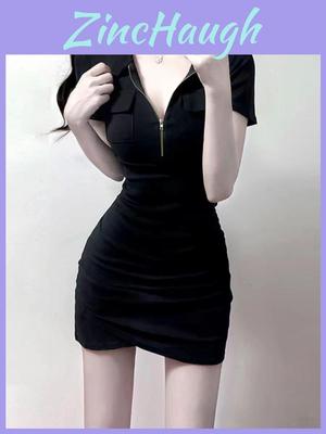 Dress Knit Fabric Slim Fit Short Sleeve Polo Neck Retro Style For Summer Fashion