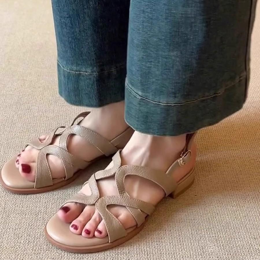 Schafsleder-Version~ Sommerweiches Leder weiche Sohle atmungsaktive flache Schuhe neu vielseitig lässig runde Spitze Zehenfrei Sandalen Damenschuhe