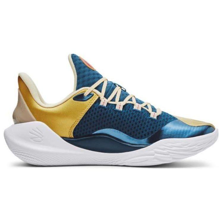 Under Armour Curry 11 Round Toe Lace-Up Non-Slip Wear-Resistant Low-Top Basketball Shoes Unisex Sneaker Yellow Blue 3026617