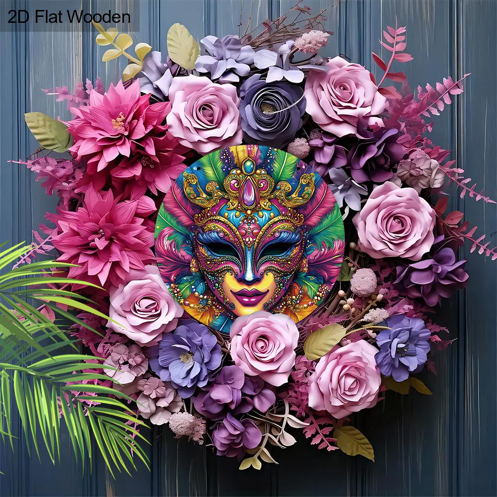 2D Flat, 1pc Mardi Gras Colorful Mask Wooden Sign, Mardi Gras Decoration, Holiday Hanging Decoration, Perfect for Prom Party Decoration, Home