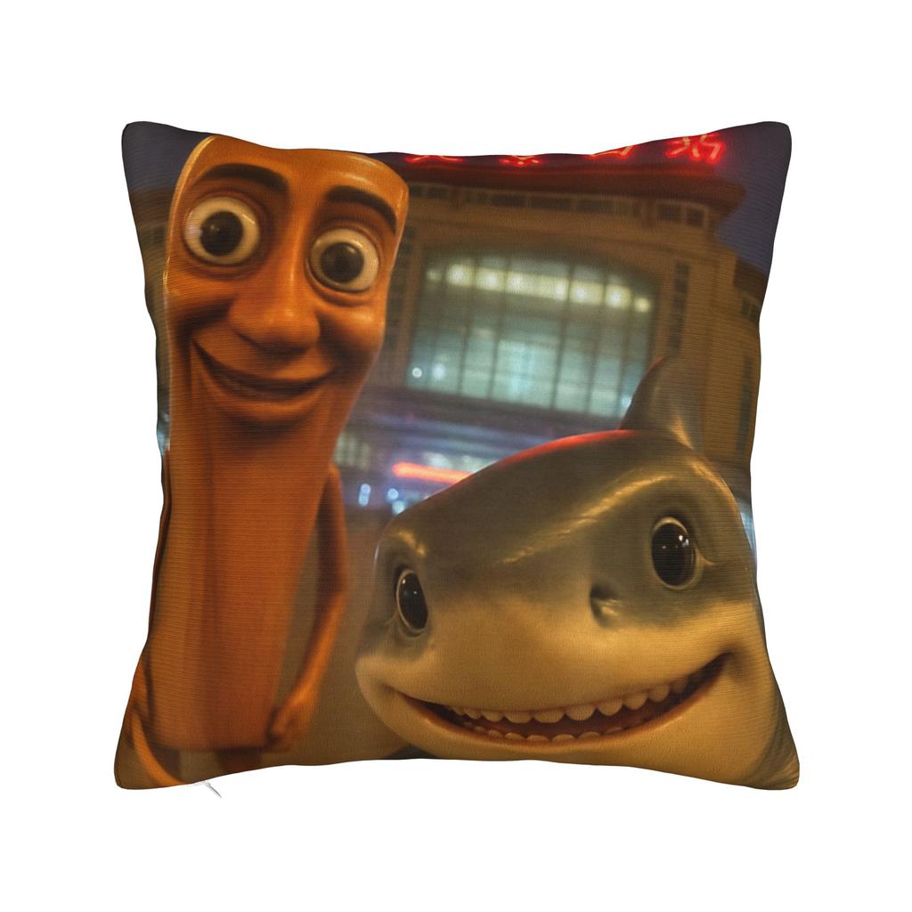 Tung Tung Tung Sahur chasing Tralalero Tralala Pillow Case Graphic Pillow Cover For Living Room Sofa Funny Pillowcases