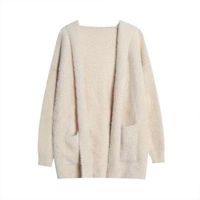 Damen Nerzfleece Kapuzenstrickjacke Herbst Winter Verdickt Warm Plüsch Strickjacke Jacke