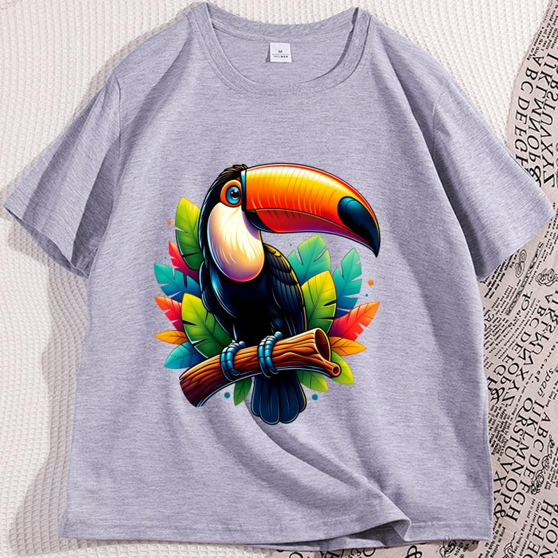 Toucan Bird Tropical Forest Graphic T Shirts Printed Loose Large Casual Comfortable Round Neck Short Sleeve Tshirt Top