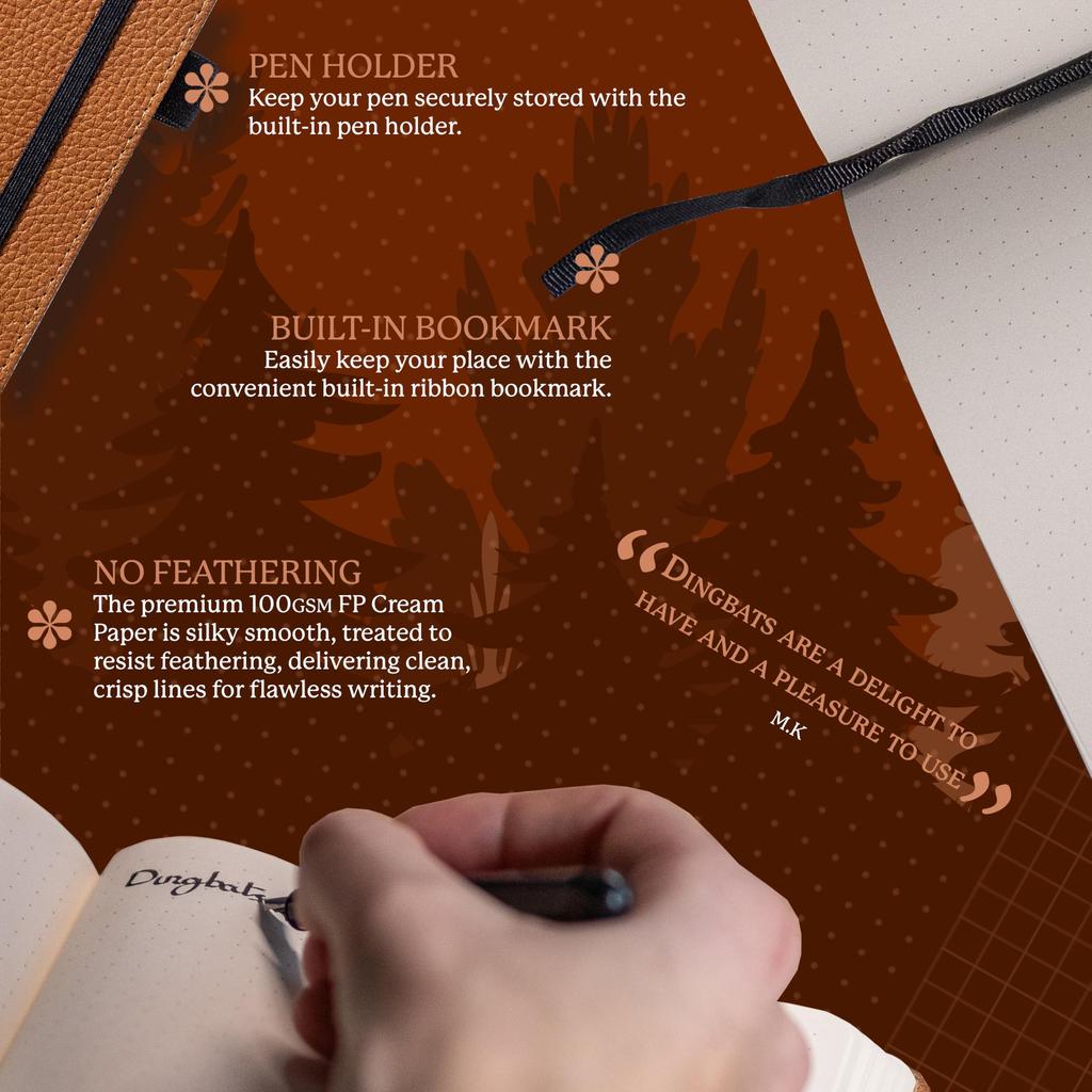 Wildlife Blank Medium Brown A5 Hardcover Notebook Cream 100gsm Paper Pocket Bookmark Included Dingbats - Notebook, Bear, - - Perforated,