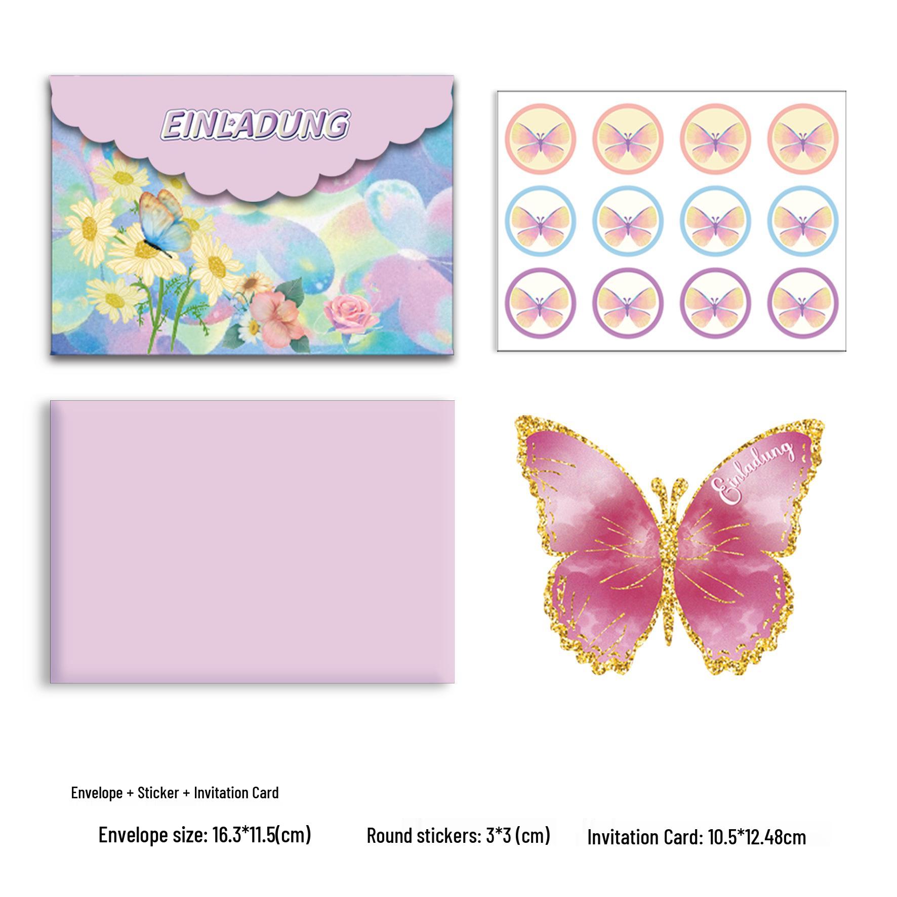 In-Stock Pink Butterfly German Festival Birthday Party Invitation Cards with Envelopes and Decorations
