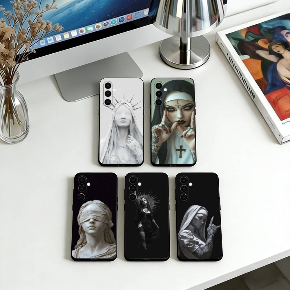 Dark Gothic Saintess Phone Case For Samsung Galaxy A73,A72,A71,A70,A53,A52,A51,Soft Silicone Black Cover