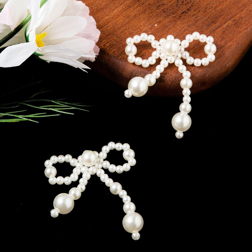 Versatile Japanese Faux Pearl Flower Bow Beaded Hair Clip & Earring DIY Materials.