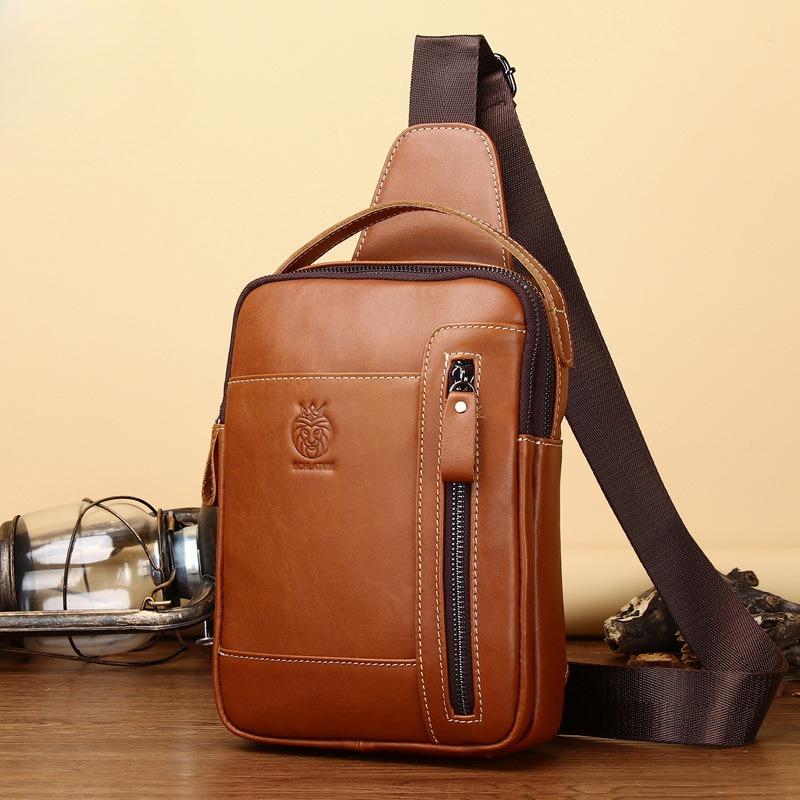 Men's Genuine Leather Single-shoulder Crossbody Bag, Genuine Leather Retro Front Shoulder Bag