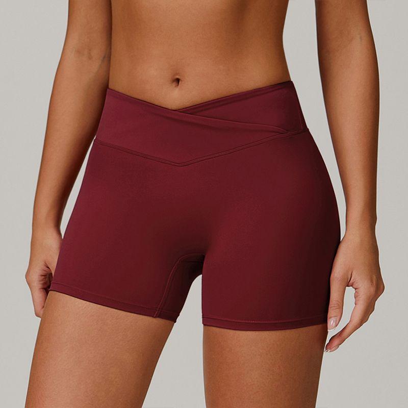 European and American Nude Feel Cross V Waist Fitness Shorts Peach Tight Buttock Lifting Sports Shorts Women Outer Wear Three-Point Yoga Pants