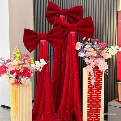 Red Velvet Wedding Bedroom Headboard Bow Decoration Set