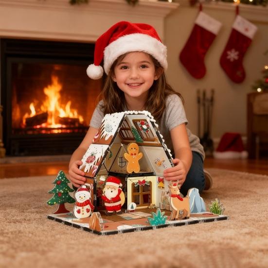 Magnetic Gingerbread House Building Set for Kids DIY Holiday Cookie House Toy with Magnetic Tiles Magnet Building Blocks Learning Kit Toddler Toy for