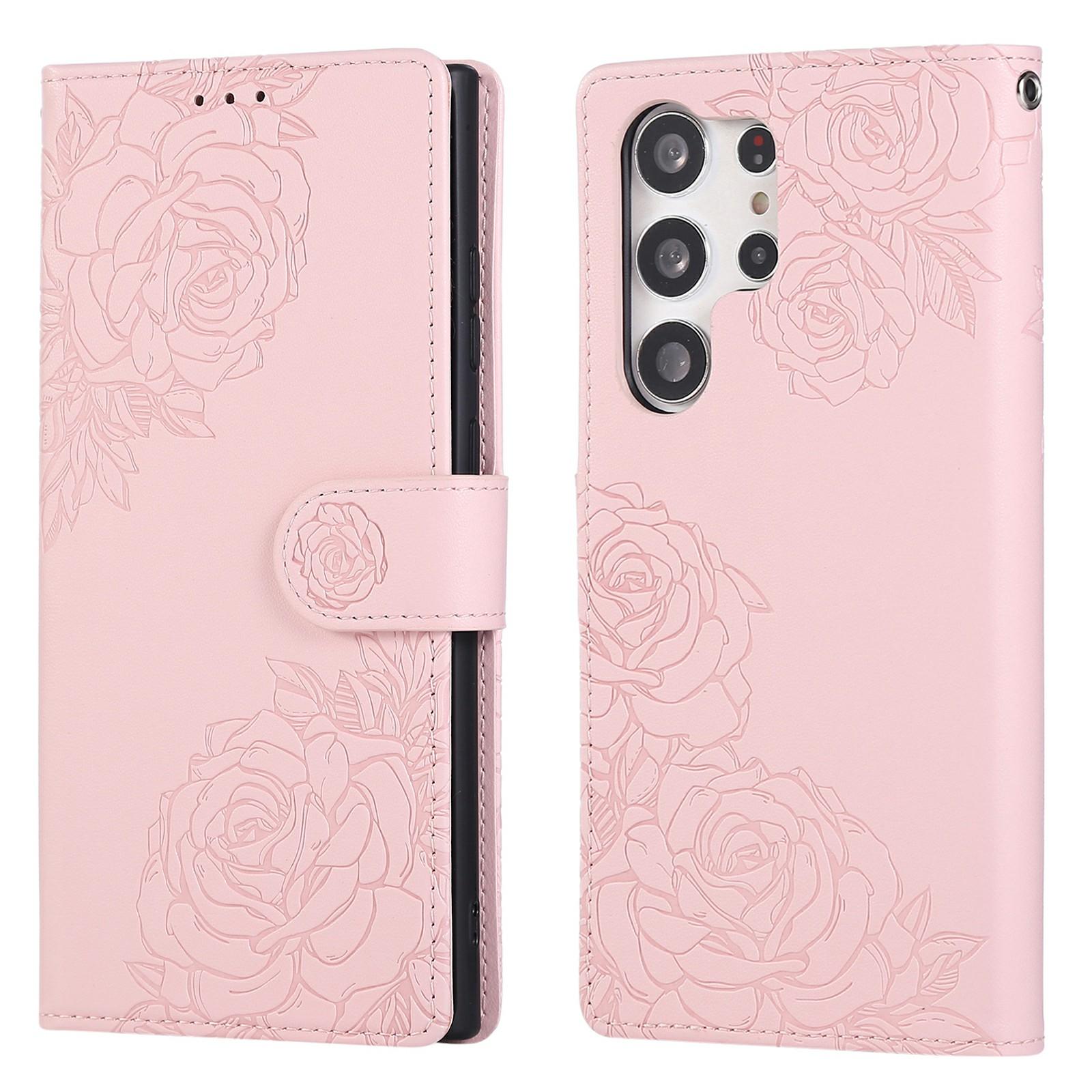 

Для Samsung Galaxy S23 Ultra Чохол Гаманець з PU шкіри з малюнком троянди та 3 слотами для карток Rose Gold