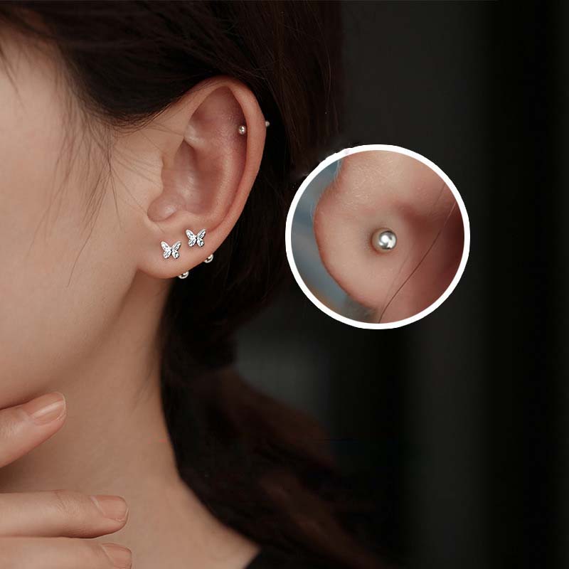 Fashion Cute Silver Color Butterfly Ball Stud Earrings For Women Girls Simple Design Small Earrings Jewelry Accessories Gifts