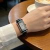 New Women Watch H Rectangular Dial Luxury Gift Wristwatch Fashion Leather Strap Lock Shaped Watch