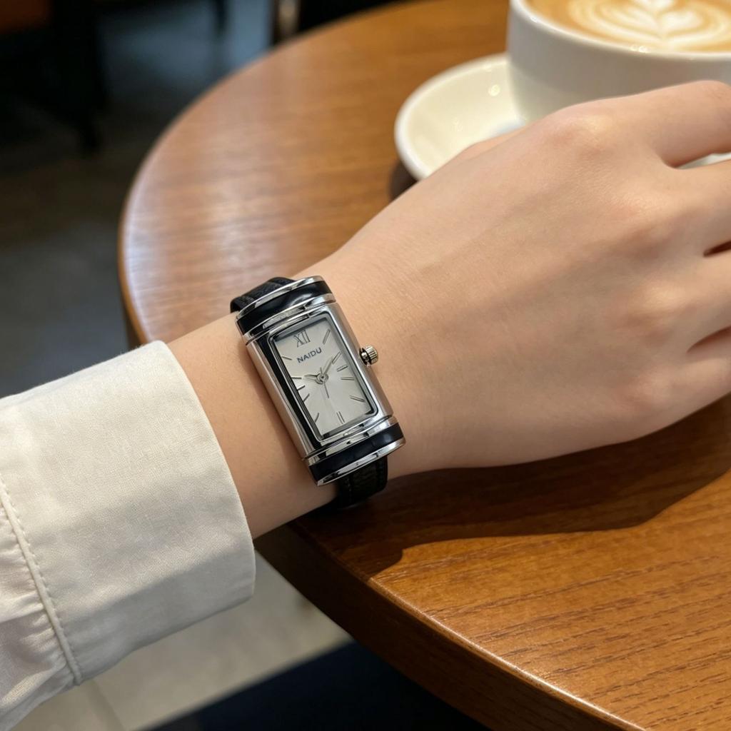 New Women Watch H Rectangular Dial Luxury Gift Wristwatch Fashion Leather Strap Lock Shaped Watch