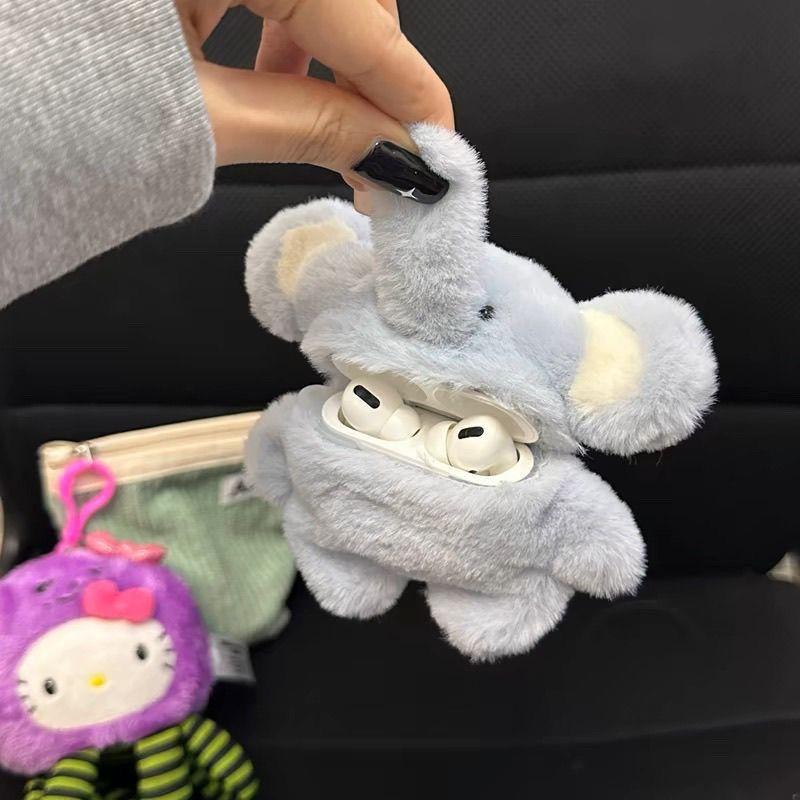 Cute Fluffy Plush 3D Cartoon Elephant Earphone Case for Airpods Pro 4 3 2 1 Headset Protective Cover For Air Pods Pro 2
