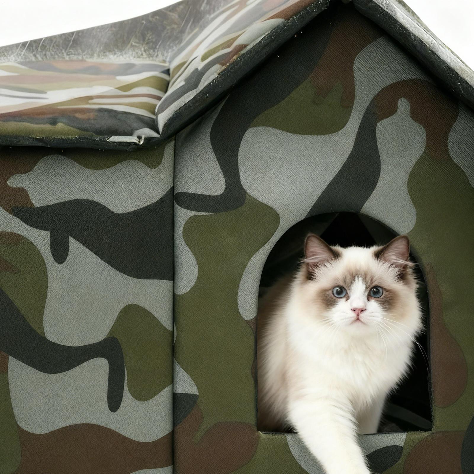 

Winter Warm Stray Cat House with Door And Pad Cold Insulated Pet House Winter Pet Thermal Shelter for Patio Camping Beach 43x35x30cm