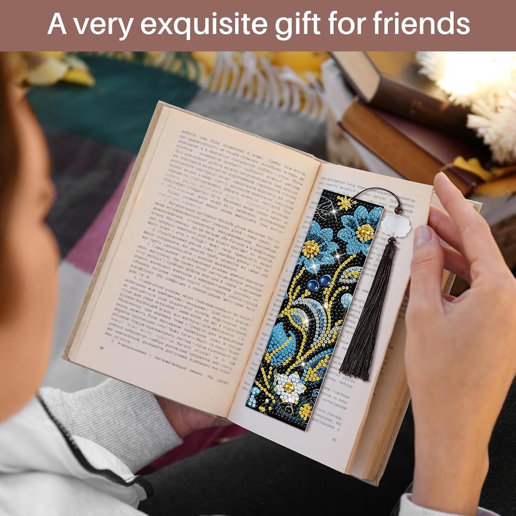 8pcs Diamond Art Bookmarks 5D Mandala Flower Beaded Bookmarks Acrylic Tassel Bookmarks for DIY Beginners Adult Art Craft