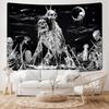 Black and White Wall Art Aesthetic Home Tapestry Gothic Skull  Psychedelic Hippie Mushroom