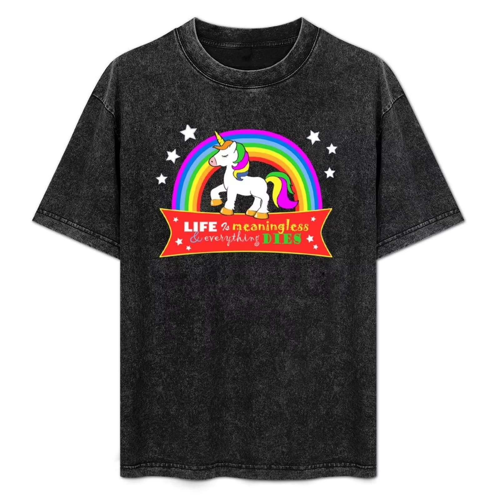 

Vintage Rainbow Unicorn Slogan TShirt Mineral Wash Cute Fantasy Graphic Tee Oversized Harajuku Streetwear Top for Women Girls S