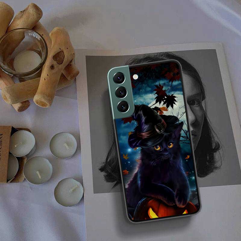 Halloween Magic Cat Phone Case For Samsung Galaxy S22 S25 Ultra S21 S10 Plus S26 Edge S20 S23 S24 FE Cover Silicone Soft TPU