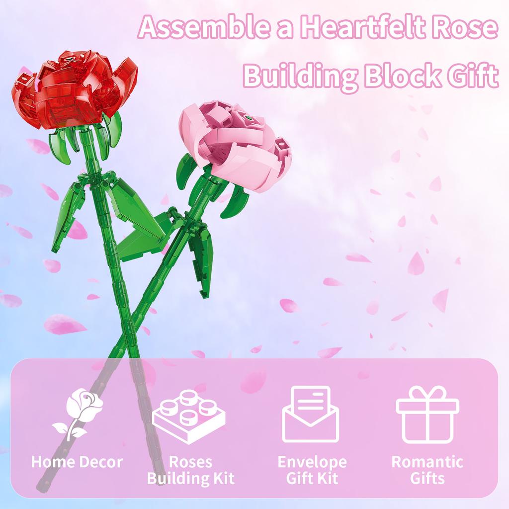 Building Blocks Valentine'S Day Gift For Women/Men,For Home Decor Gifts For Anniversary Romantic Rose Flower Bouquet