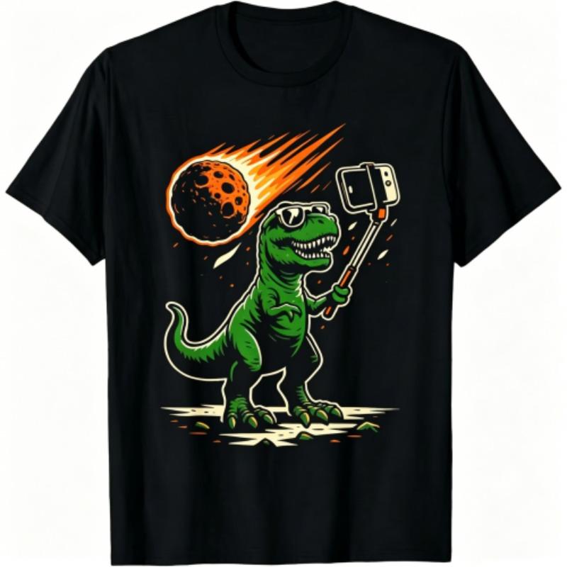 Funny Cartoon Dinosaur Selfie Pattern Print Men's T-shirt Summer Men's and Women's Casual Fashion Tops Men's Short Sleeve T-shirt Oversize Clothing