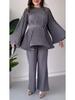 2024 Solid Color Pleated Ruffle Hem Loose Casual Long Pants Set