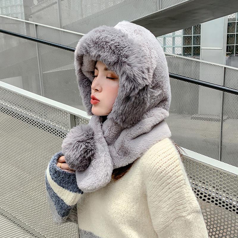 Winter velvet warm cute mink dual-purpose scarf hat woman