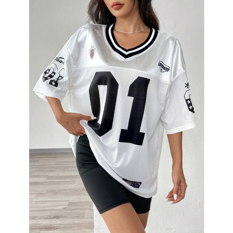 

Женская футболка Los Angeles Coolane Summer Drop Shoulder Oversize Football Jersey Tee с принтом букв для пары в одном стиле M