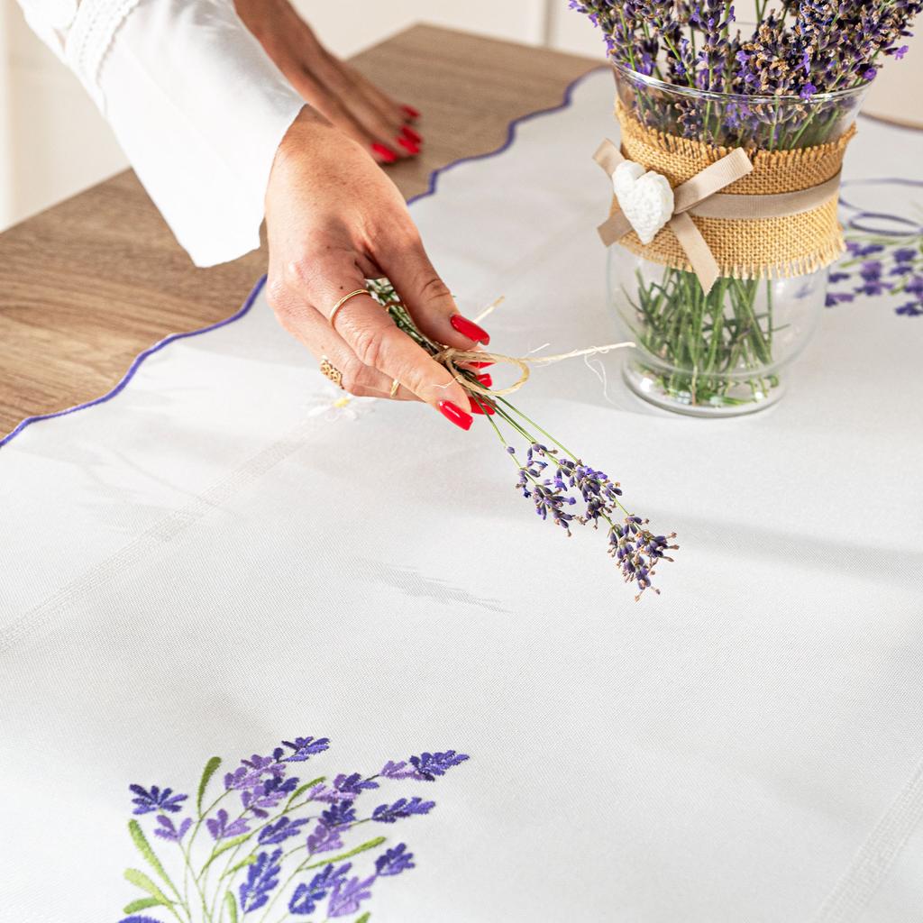 Lavender Glade - Table Runner with Embroidery - - White