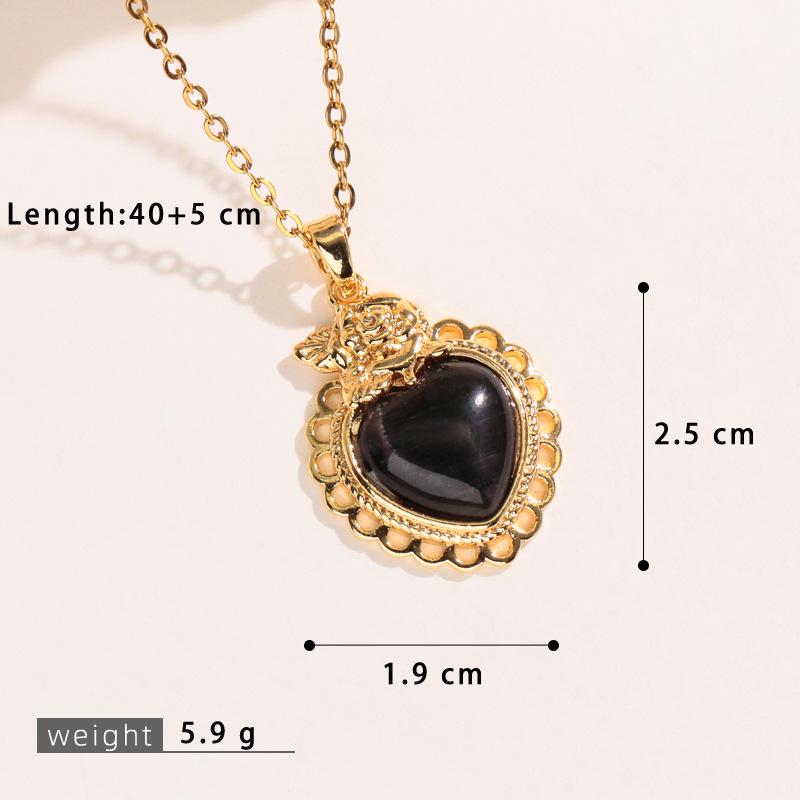 Korean Style Cat's Eye Heart Bow Pendant Necklace for Women