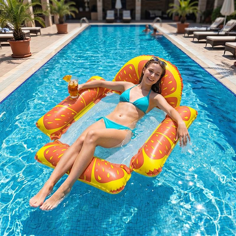 Aufblasbarer Ananas Pool-Schwimmer Wasserhängematte Liegestuhl Schwebendes Netzbett für Erwachsene Sommer Poolparty 1pc 110x104cm beige