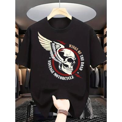 Europäische Größe Lässiges bedrucktes Sommer-Sportmode & Flügel-Grafikdruck T-Shirt, Bequem und vielseitig, Minimalistischer Herren
