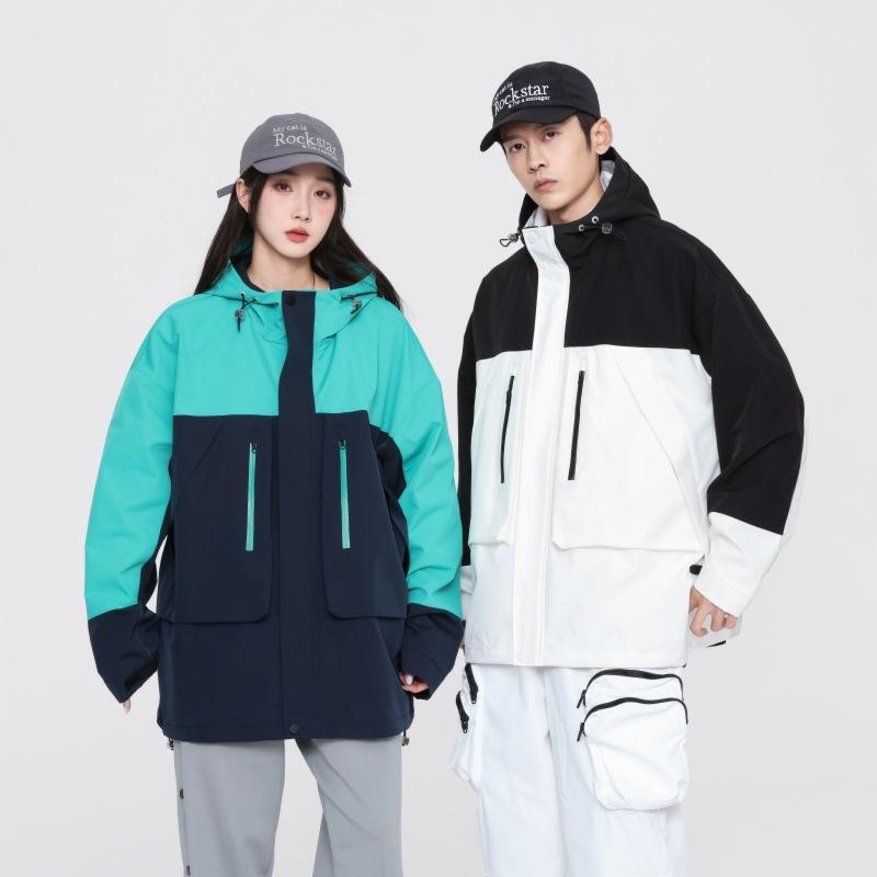 Unisex jacket, loose multi-pocket waterproof and windproof work jacket, outdoor hooded jacket, same style for men and women