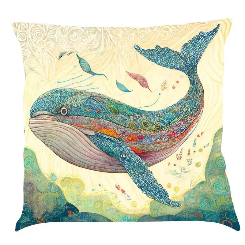 Luxury Home Decoration Pillowcase Car Living Room Sofa Cushion Cover Marine Life Painting Pattern Cushion Cover