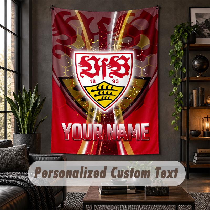 Personalized Wall Tapestry,VfB Stuttgart FC Custom Text, Soft Fabric Wall Art For Indoor Decoration