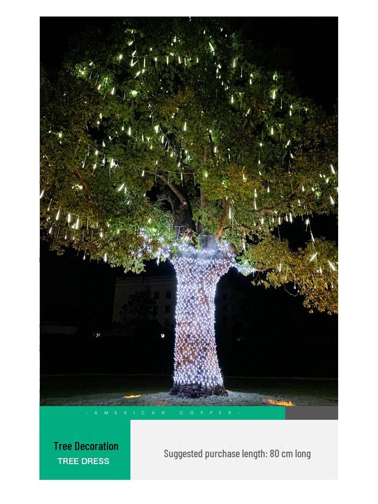 LED Meteor Shower Solar String Lights - Waterproof Outdoor Holiday Tree Decoration