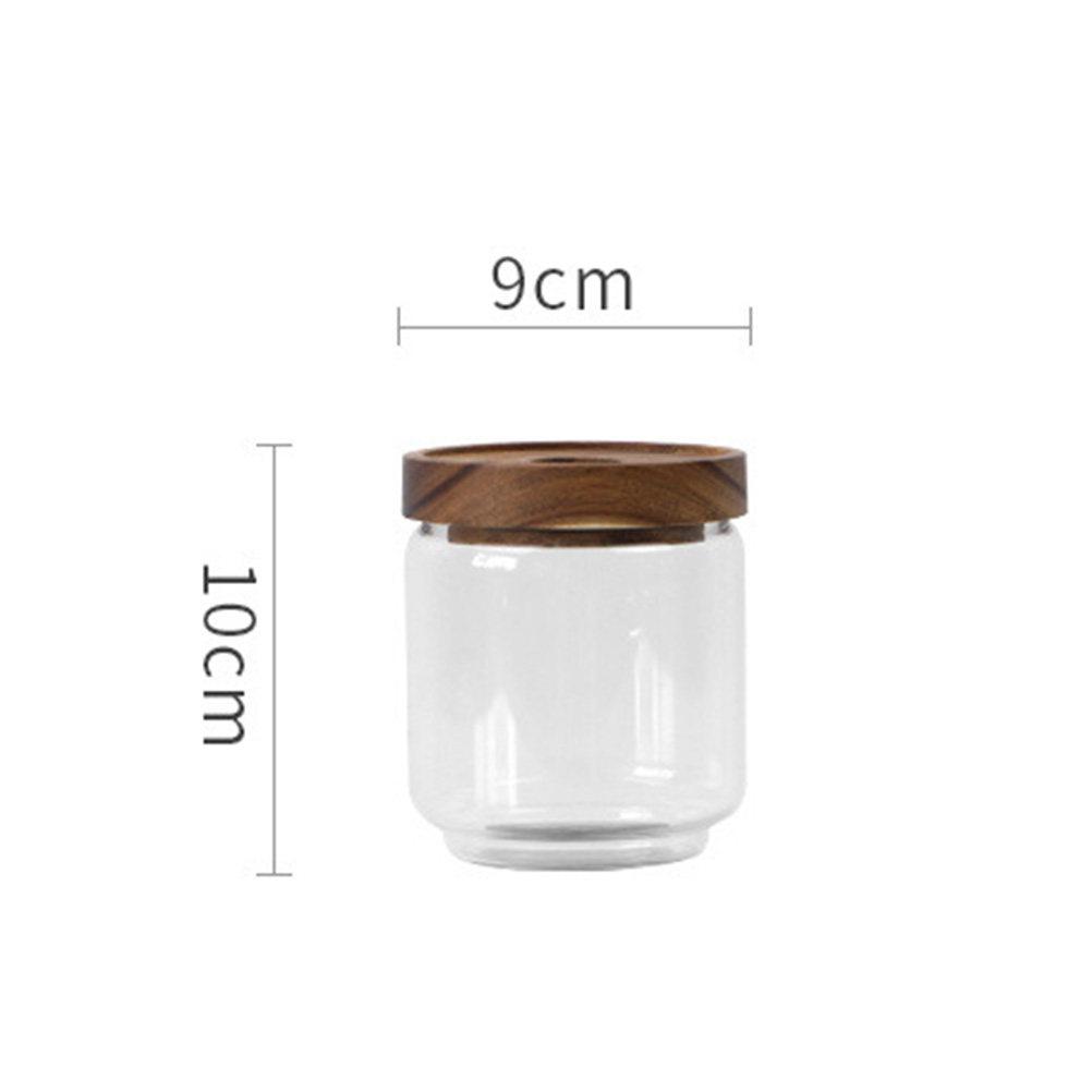 Transparent Heat-Resistant Glass Storage Tank 500Ml Wooden Lid Sealed Jar for Kitchen Spices Tea Coffee Grains Storage