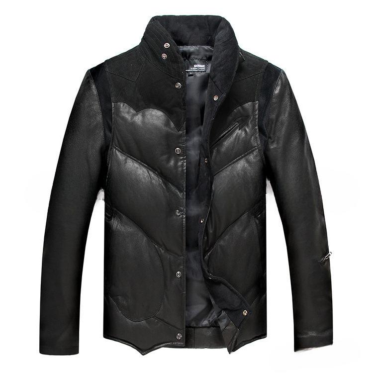 

Зимняя пуховая куртка из искусственной кожи, мужская короткая повседневная со съемными рукавами XXL чёрный