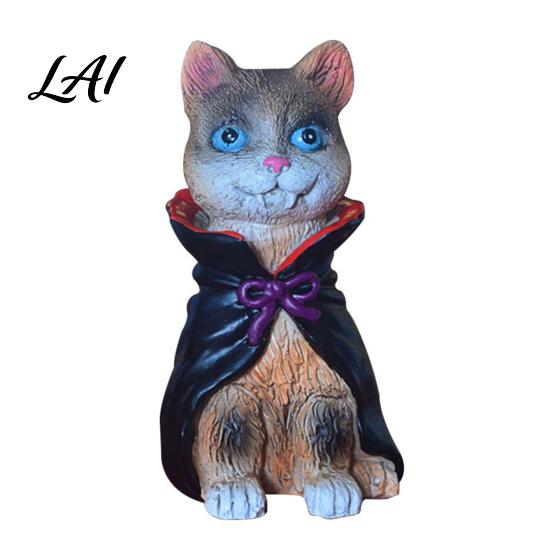 Little Red Riding Hood Cat Halloween Figurine Resin Miniature Statue Desktop Animal Ornaments Wizard Statue with Witch Hat/Cloak/Pumpkin Lamp Design