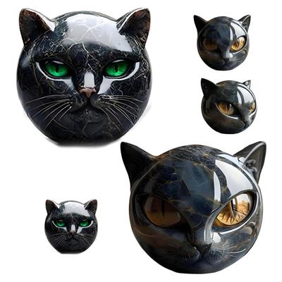 1/2Pcs Black Cat Stone Sculpture Carved Healing Stone Cat Head Figurine Statue