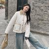 Winter Women's Embroidered Teddy Bear Splicing Lapel Short Cotton Jacket S-XL