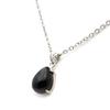 [GOLD STONE] Morion Necklace, Teardrop Drop, Natural Stone Pendant, Black Quartz, Genuine, Silver925 Surgical Stainless Steel Chain Included,