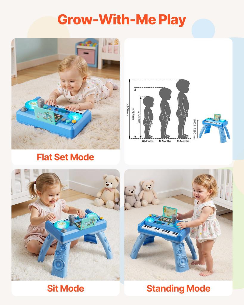 VEVOR Baby DJ Playset for Toddlers 1-3, Educational Musical Table Toys with 133 Sound Sources, Recording and LED DJ Turntable