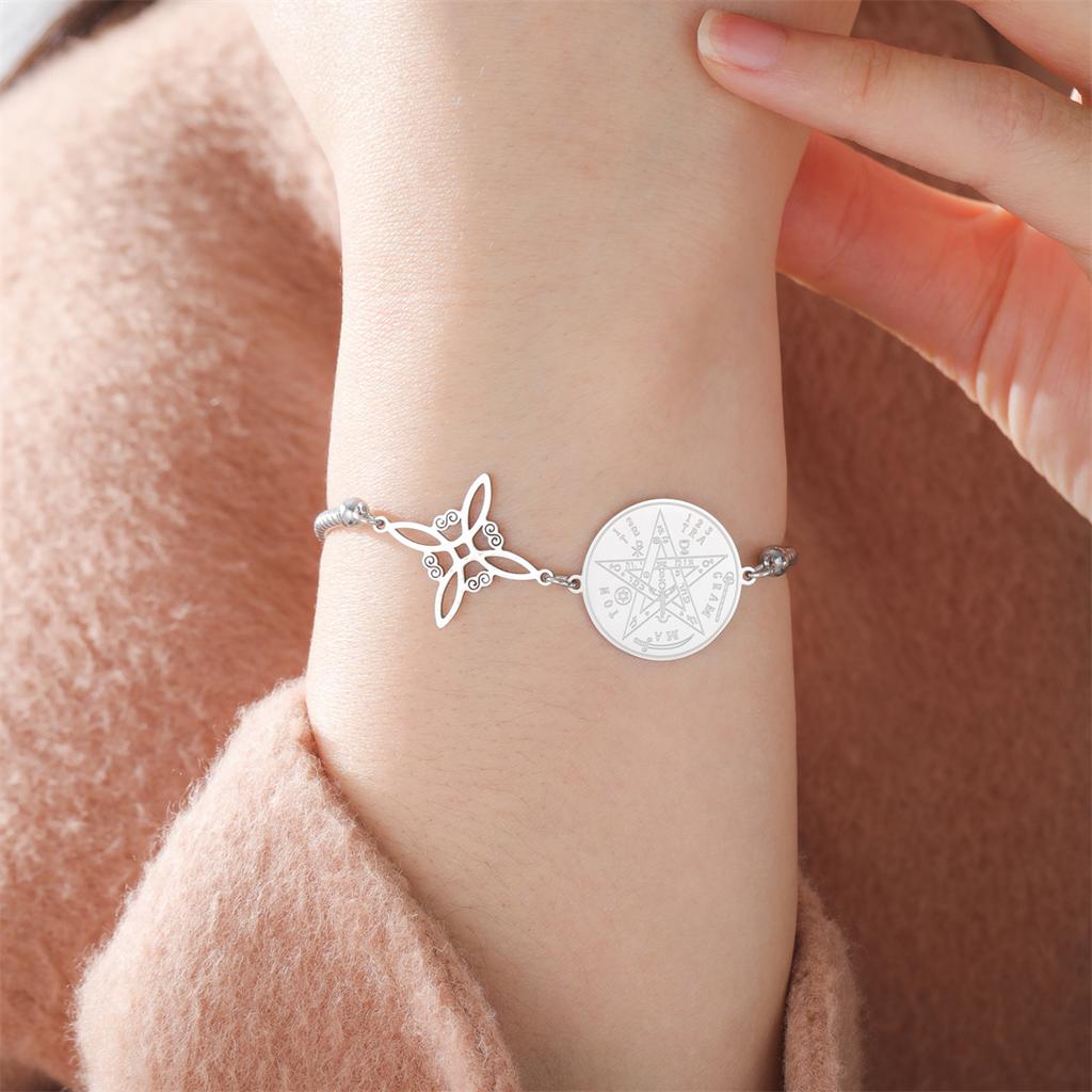 EUEAVAN Classic Witch Knot Bracelet For Women Stainless Steel Tetragrammaton Pentacle Bracelet Double Protection Jewelry Gifts