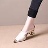 Metal Iron Head Summer Pointed Head Half Slippers Women Wear Horseshoe Middle Heel Casual Lazy One Pedal Bag Head Drag