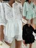 Summer Women's Mesh Lace Casual Long Sleeve Top + Pants Set