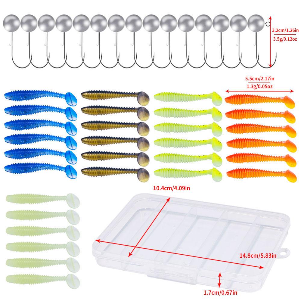 Soft Fishing Lures Kit Silicone Lure Set Artificial Bait Worm with Crank Jig Head Hook HOOK 45pcs/34pcs/65pcs
