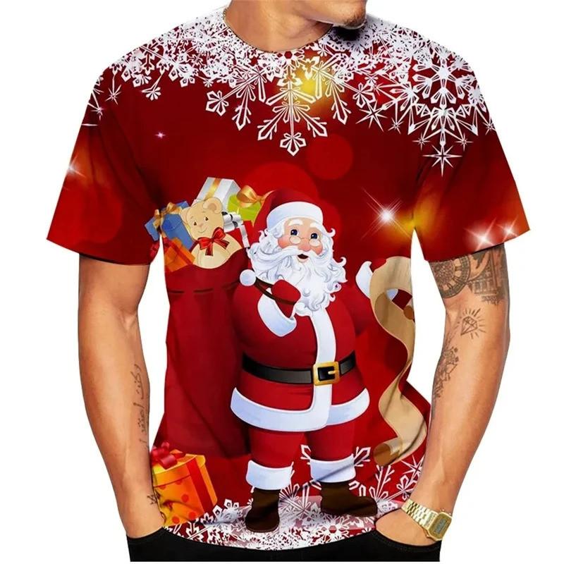 Fun Christmas T-shirt 3D Printed Santa Claus Oversized Top Y2k Top Men's Navidad TShirts Vacation Casual Harajuku Men's Clothing